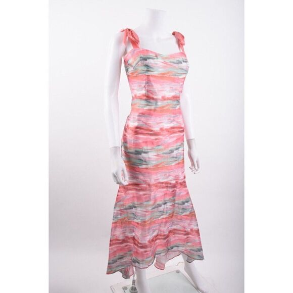 Aidan Mattox Womens Burnout Maxi Dress Gown High Low Sz 8 Pink Green NWT - Picture 3 of 8